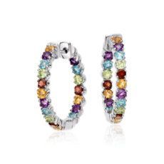 Multicolored Gemstone Hoop Earrings